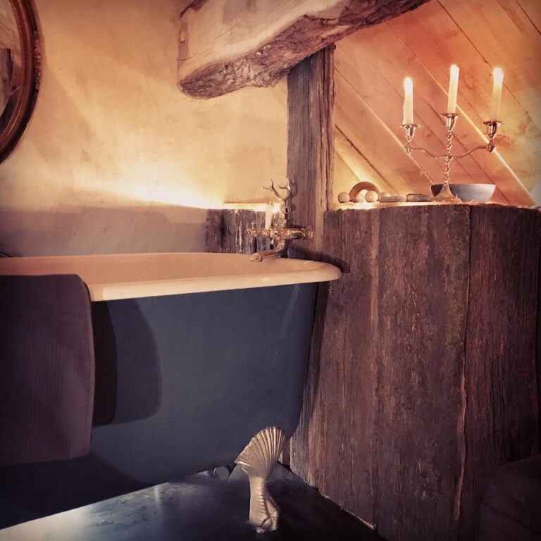 La Chaumière de Merwind le Magicien Bleu espace bain — Domaine de la Pierre Ronde